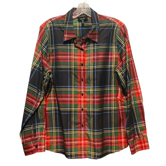FOXCROFT Non-Iron 16P Button Down Shirt Shaped Fit Plaid Red Black Green - Picture 1 of 7